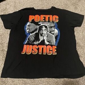 Poetic Justice Tupac Shakur Graphic T-Shirt Black Mill Tex Mens Large 2Pac Tee